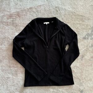 Vince Black Ribbed Half-Zip Long Sleeve Top